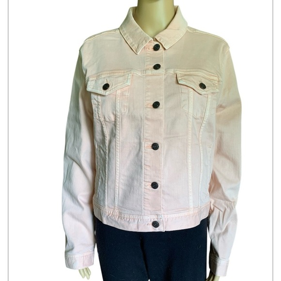 LANDSEND Women's Light Peachy Pink Soft Denim Jean Jacket - Picture 5 of 6